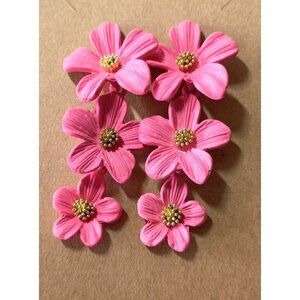 Handmade Pink Flower Dangle Earrings 2" Lightweight Polymer Clay NEW